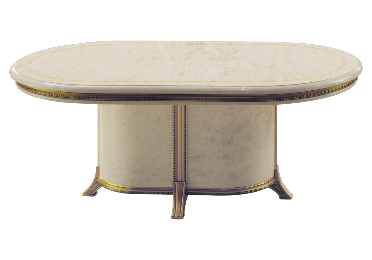Table basse de salon ovale 140x80 marbre ivoire et or - Melodia