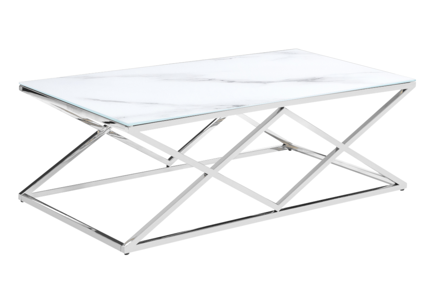Table basse effet marbre blanc et pied argent - Erly