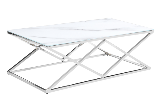 Table basse effet marbre blanc et pied argent - Erly