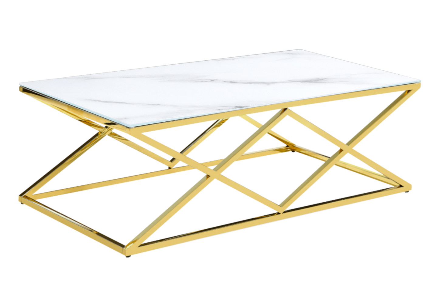Table basse effet marbre blanc et pied doré - Erly