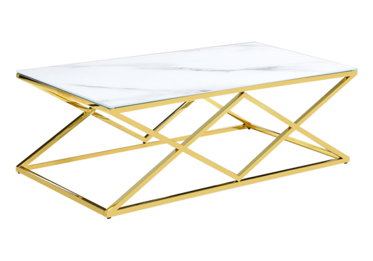 Table basse effet marbre blanc et pied doré - Erly
