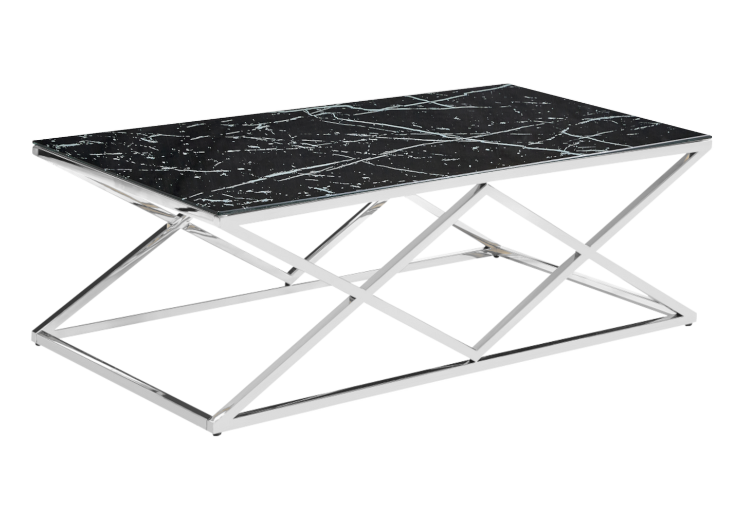 Table basse effet marbre noir et pied argent - Erly