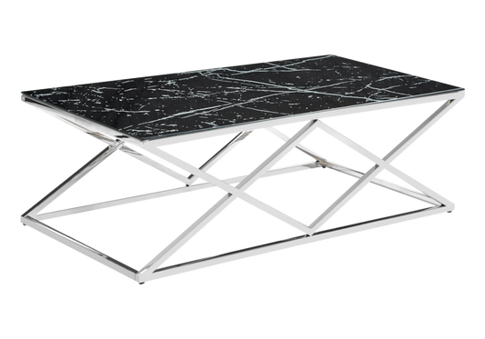 Table basse effet marbre noir et pied argent - Erly