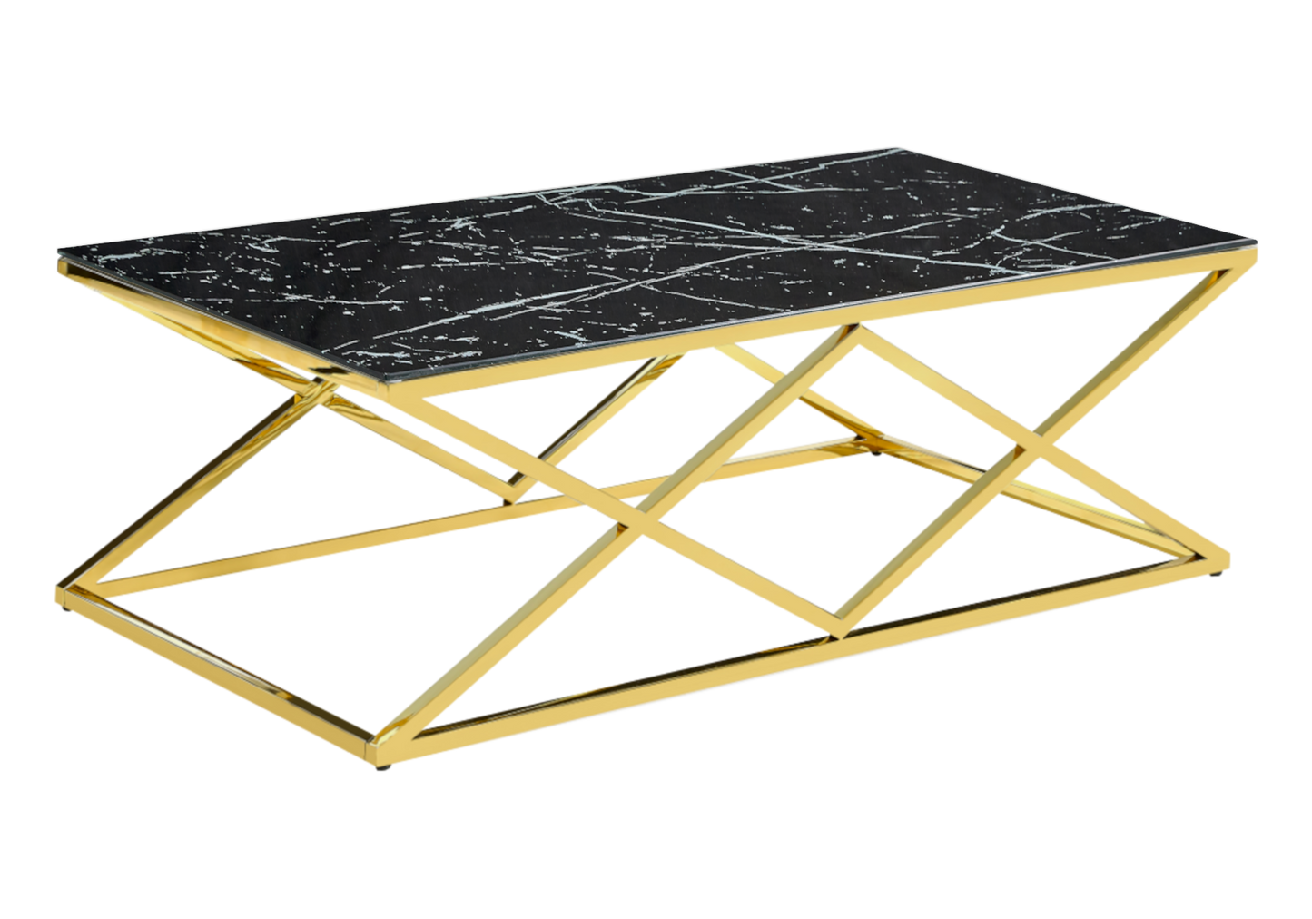 Table basse effet marbre noir et pied doré - Erly