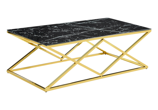 Table basse effet marbre noir et pied doré - Erly