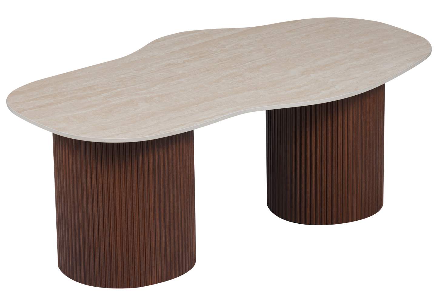 Table basse effet travertin organique et pieds noyer - Venza