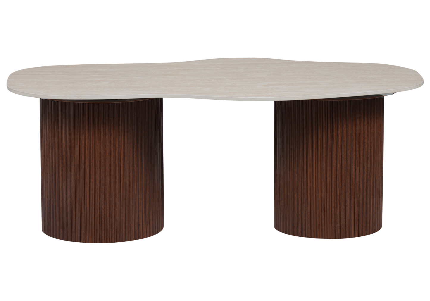 Table basse effet travertin organique et pieds noyer - Venza