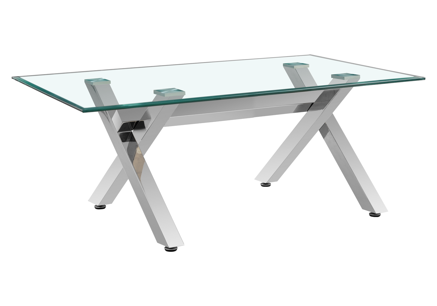 Salle à manger verre trempé pieds X argent – Cross
