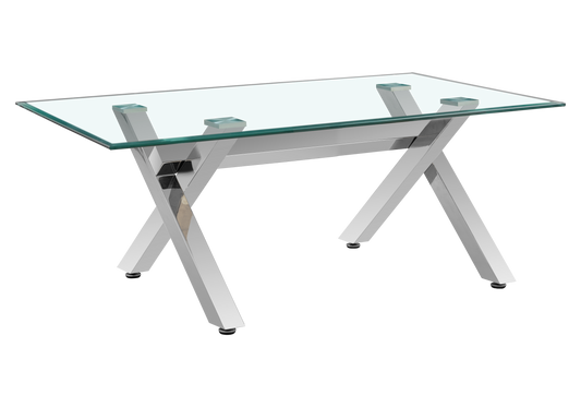 Table basse verre trempé pieds X argent – Cross