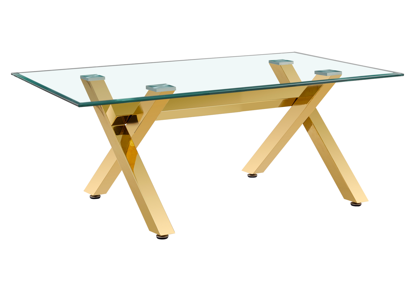 Salle à manger verre trempé pieds X dorés – Cross