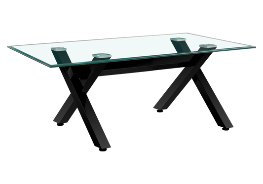 Table basse verre trempé pieds X noirs – Cross