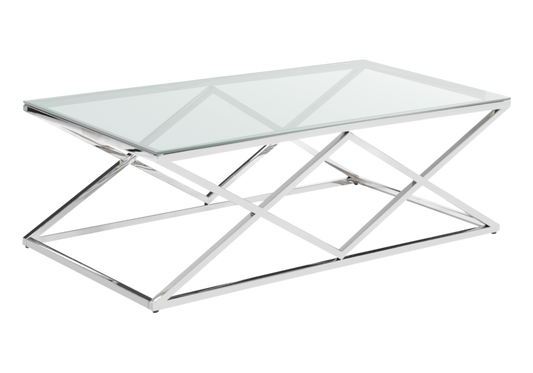 Table basse en verre transparent et pied argent - Erly