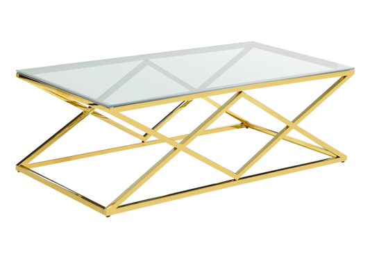 Table basse en verre transparent et pied doré - Erly