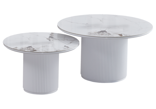 Table basse gigogne marbre beige cannelée – Kara