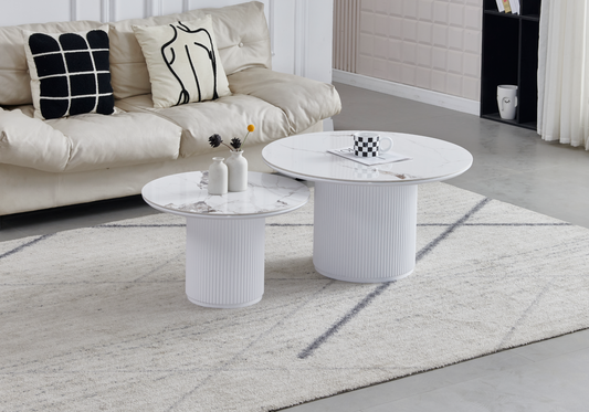 Table basse gigogne marbre beige cannelée – Kara