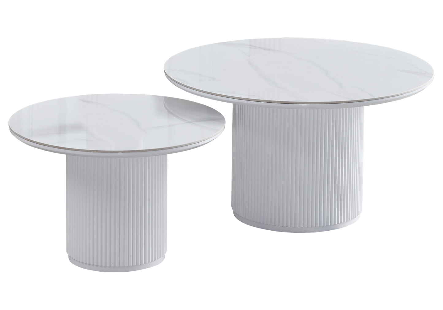Table basse gigogne marbre blanc cannelée – Kara