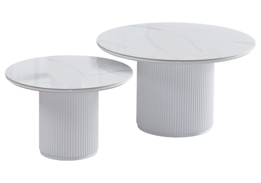 Table basse gigogne marbre blanc cannelée – Kara