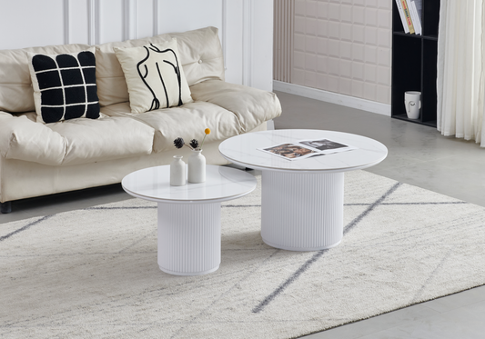 Table basse gigogne marbre blanc cannelée – Kara