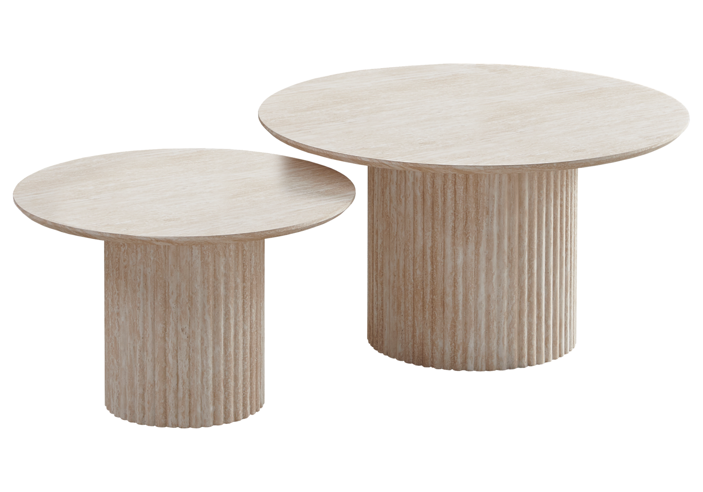 Table basse gigogne ronde travertin cannelée – Terra