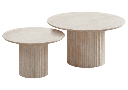 Table basse gigogne ronde travertin cannelée – Terra
