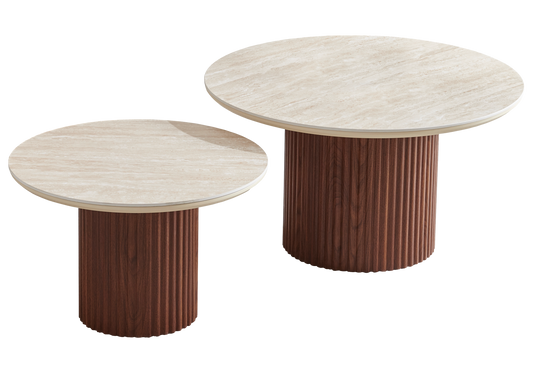 Table basse gigogne travertin noyer cannelée – Terra