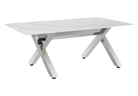 Table basse marbre blanc pieds X argent – Cross