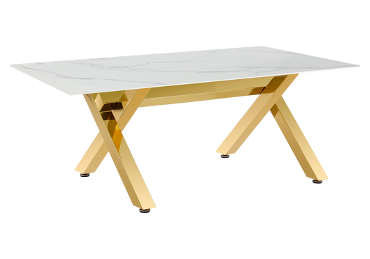 Table basse marbre blanc pieds X dorés – Cross