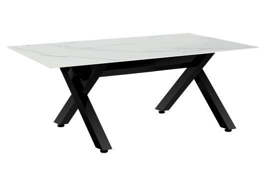 Table basse marbre blanc pieds X noirs – Cross