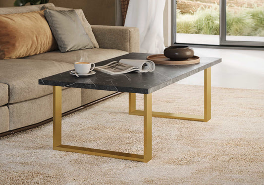Table basse marbre noir et pieds métal - Orion