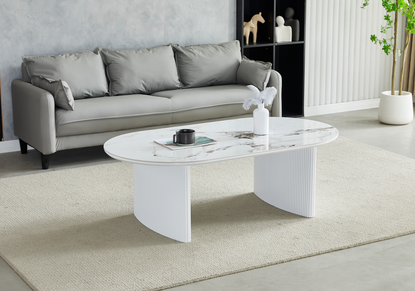 Table basse ovale marbre beige cannelée – Kara