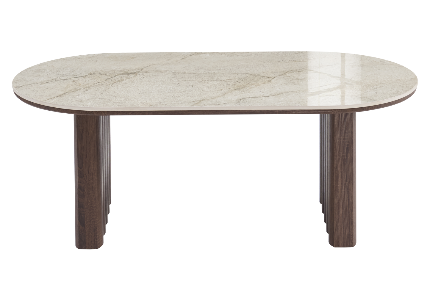 Table basse ovale marbre et noyer cannelé - Sola