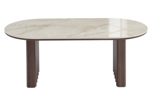 Table basse ovale marbre et noyer cannelé - Sola