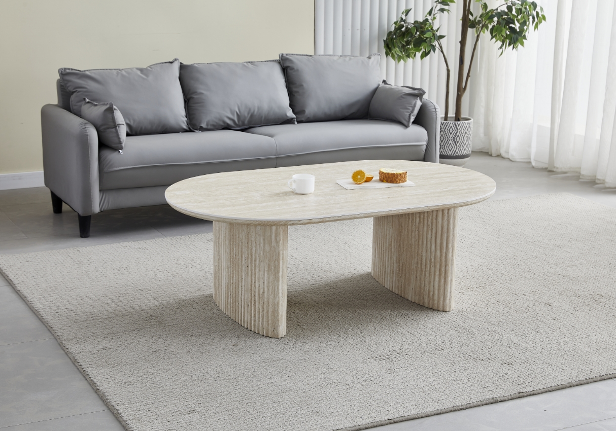Table basse ovale travertin cannelée – Kara