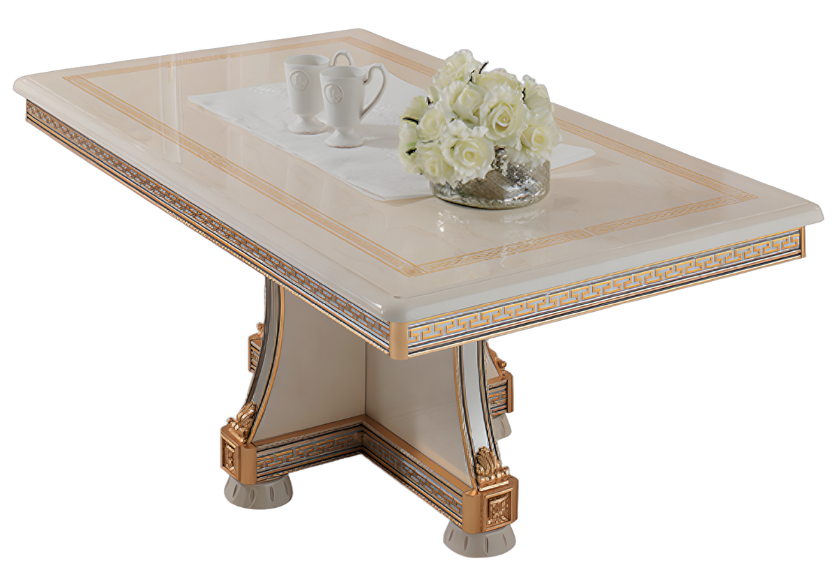 Table basse rectangulaire italienne blanc laqué et doré - Liberty