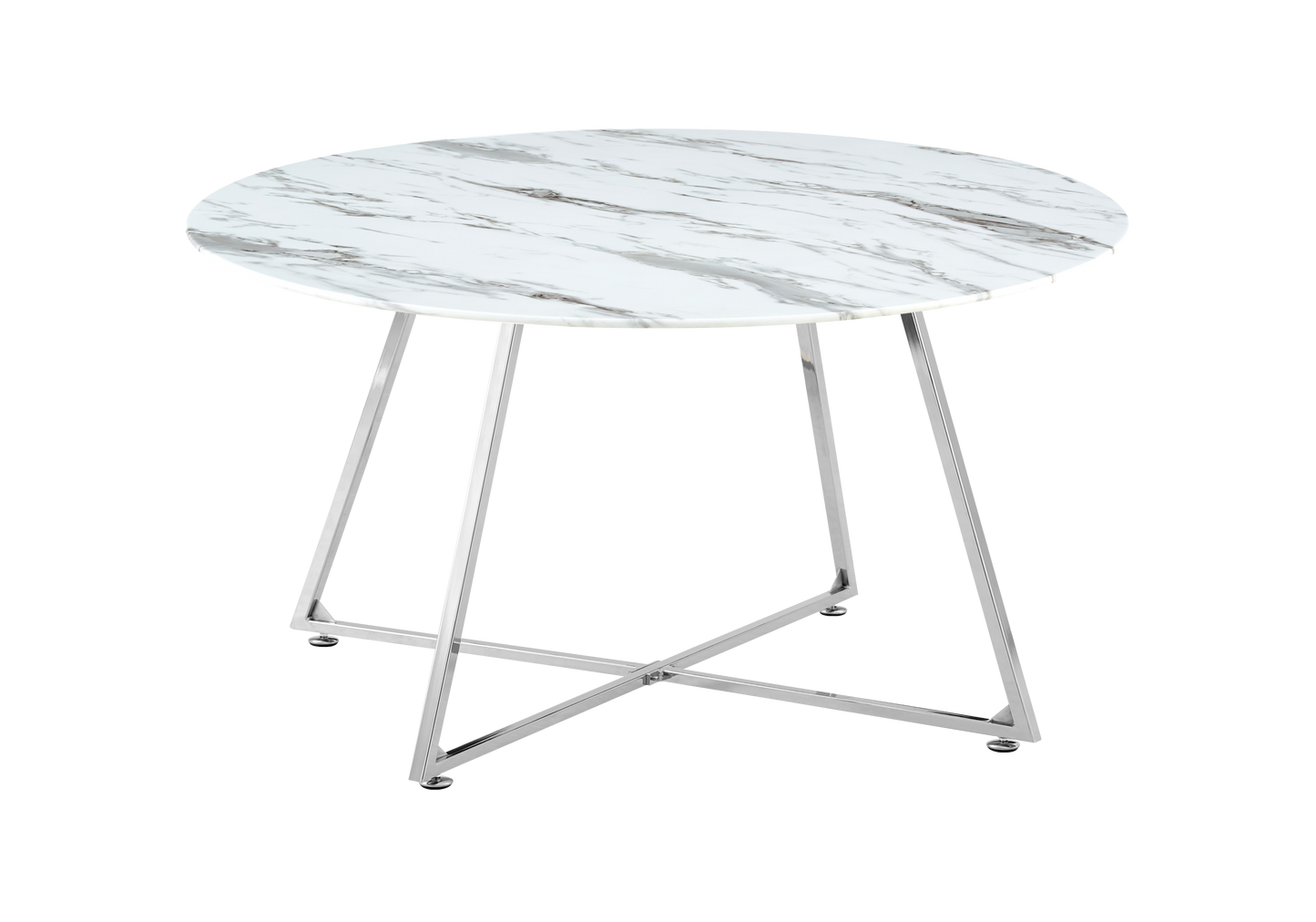 Table basse ronde marbre blanc pieds argent – Gina