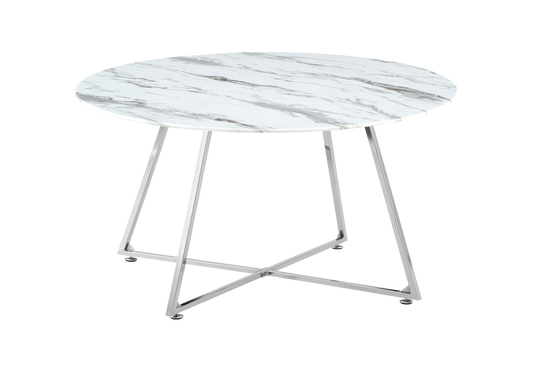 Table basse ronde marbre blanc pieds argent – Gina