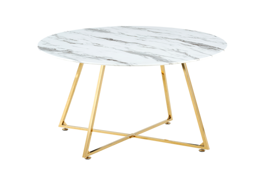 Table basse ronde marbre blanc pieds dorés – Gina