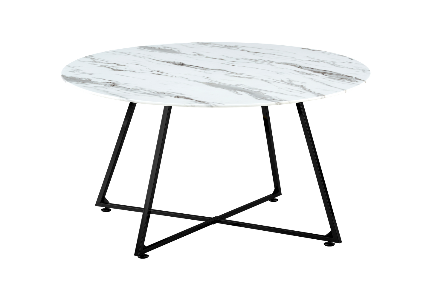 Table basse ronde marbre blanc pieds noirs – Gina