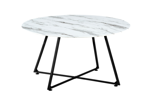 Table basse ronde marbre blanc pieds noirs – Gina