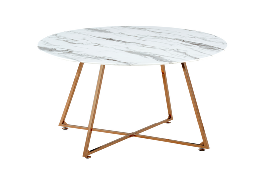 Table basse ronde marbre blanc pieds or rose – Gina