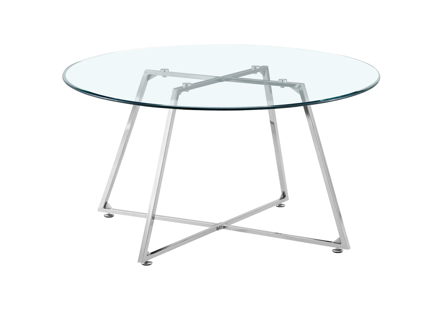 Table basse ronde verre trempé pieds argent – Gina