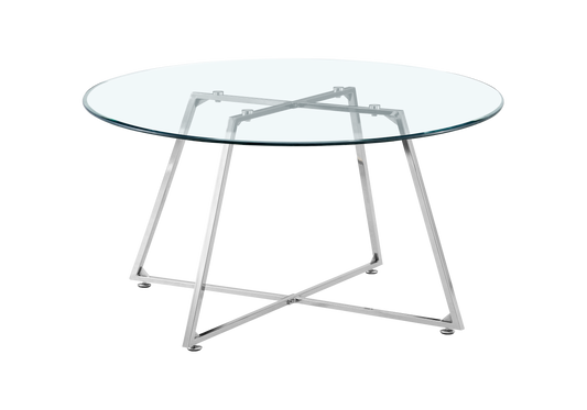 Table basse ronde verre trempé pieds argent – Gina