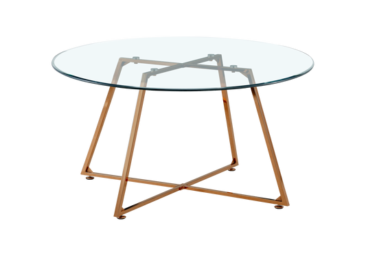 Table basse ronde verre trempé pieds or rose – Gina