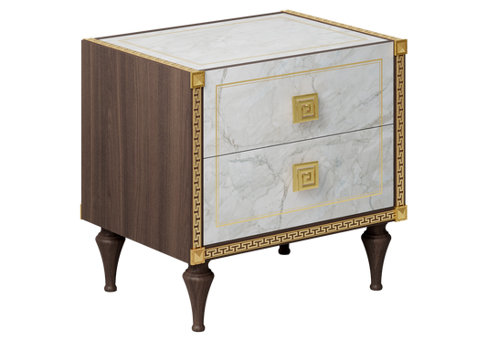 Table de chevet marbre noyer et or 24K - Romantica
