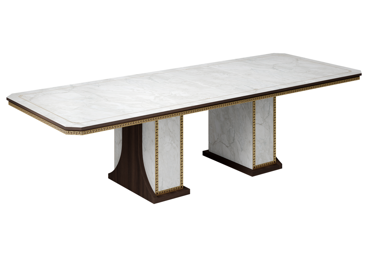 Table à manger extensible 200 à 300 cm noyer et or - Romantica