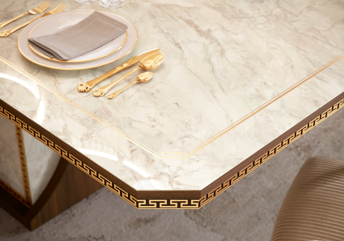 Table à manger fixe 160 x 90 cm noyer et or - Romantica
