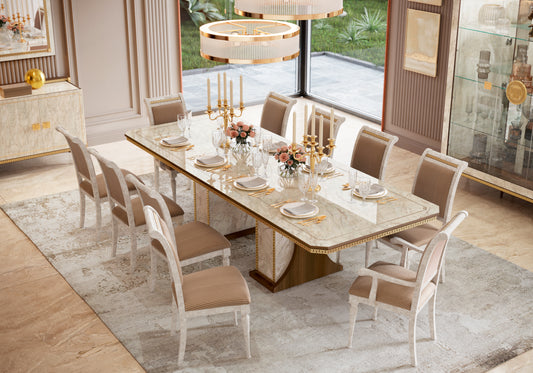 Table à manger extensible 200 à 300 cm noyer et or - Romantica