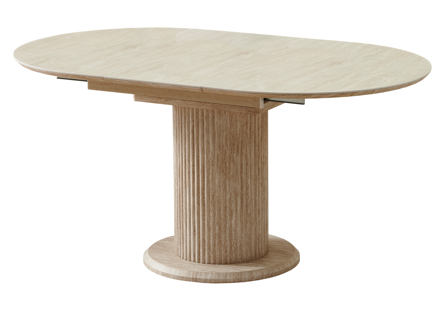 Ensemble table à manger extensible travertin et 4 chaises - Leon