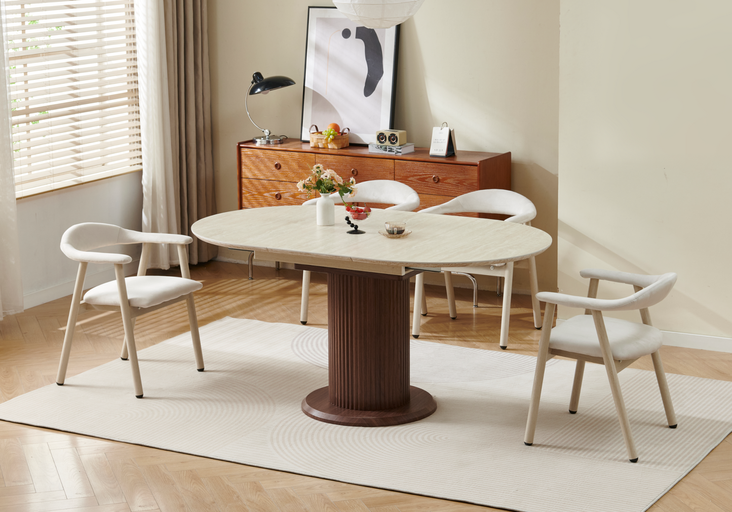 Ensemble table à manger extensible noyer et 4 chaises - Leon