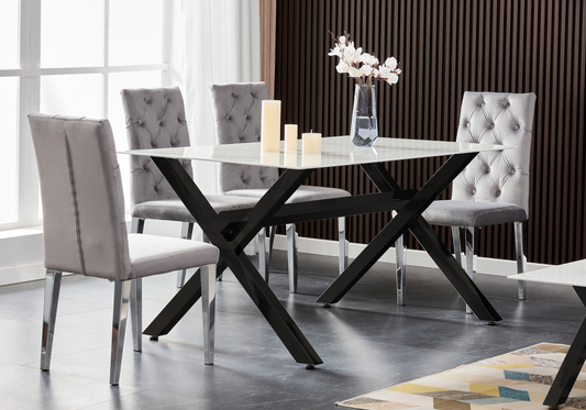 Table marbre blanc et 4 chaises X noires – Cross